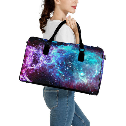 Starfield Nebula Galaxy Space Print Leather Duffle Bag
