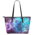 Starfield Nebula Galaxy Space Print Leather Tote Bag With Zipper