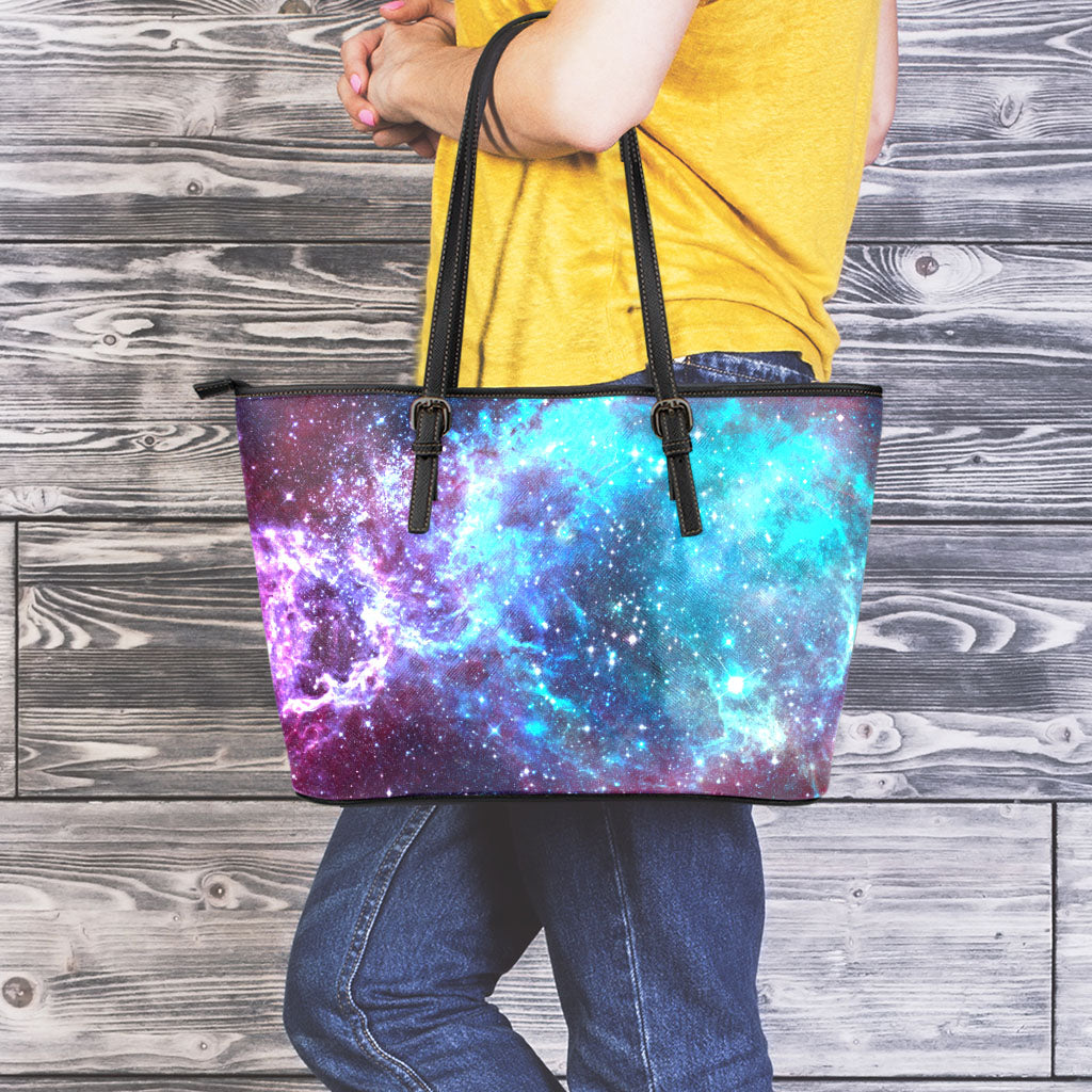 Starfield Nebula Galaxy Space Print Leather Tote Bag