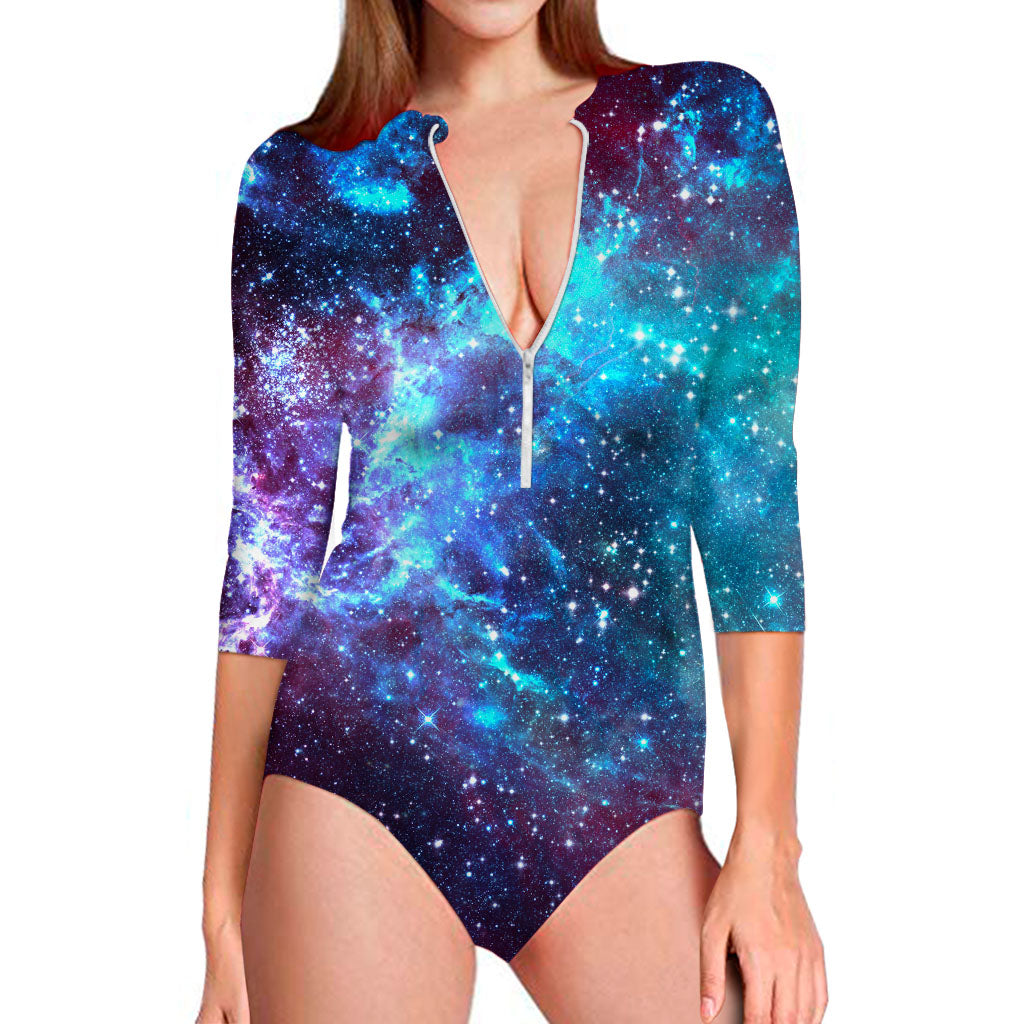Starfield Nebula Galaxy Space Print Long Sleeve Swimsuit