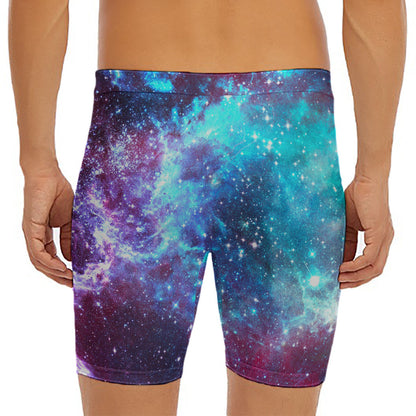 Starfield Nebula Galaxy Space Print Men's Long Boxer Briefs