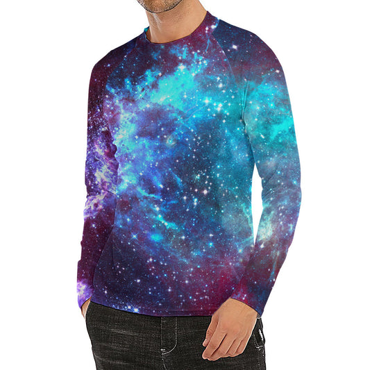 Starfield Nebula Galaxy Space Print Men's Long Sleeve Rash Guard