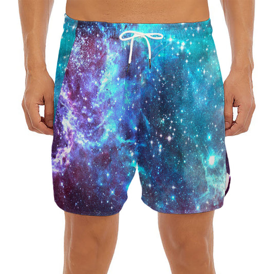 Starfield Nebula Galaxy Space Print Men's Split Running Shorts