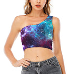 Starfield Nebula Galaxy Space Print One Shoulder Crop Top