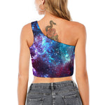 Starfield Nebula Galaxy Space Print One Shoulder Crop Top