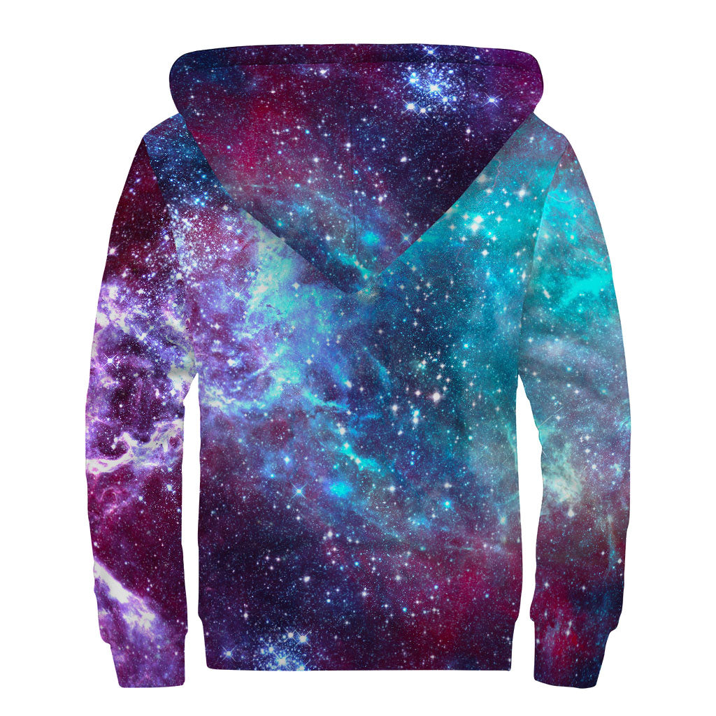 Starfield Nebula Galaxy Space Print Sherpa Lined Zip Up Hoodie