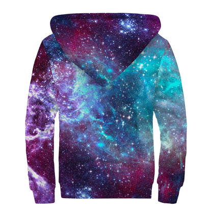 Starfield Nebula Galaxy Space Print Sherpa Lined Zip Up Hoodie