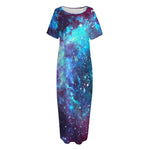 Starfield Nebula Galaxy Space Print Short Sleeve Long Nightdress