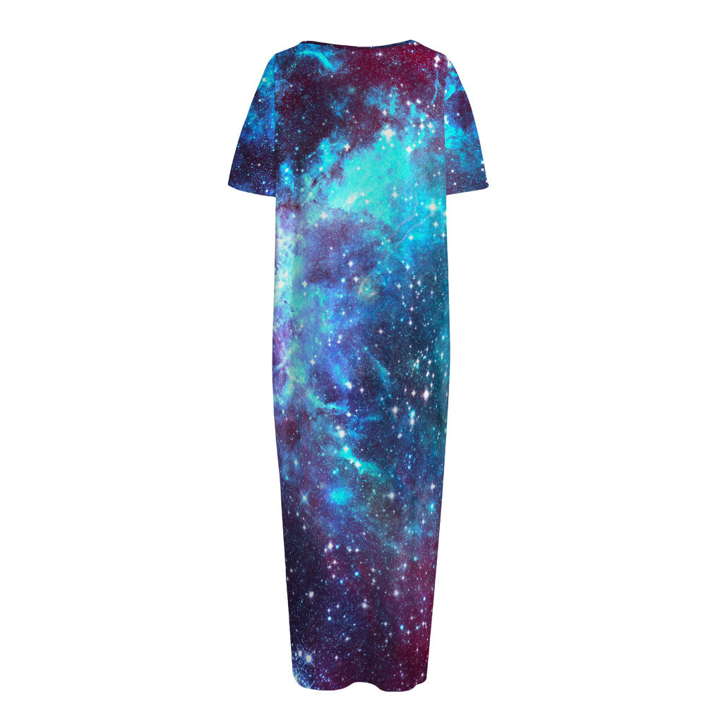 Starfield Nebula Galaxy Space Print Short Sleeve Long Nightdress
