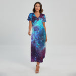 Starfield Nebula Galaxy Space Print Short Sleeve Maxi Dress
