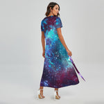 Starfield Nebula Galaxy Space Print Short Sleeve Maxi Dress