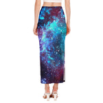 Starfield Nebula Galaxy Space Print Side Slit Maxi Skirt