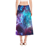 Starfield Nebula Galaxy Space Print Side Slit Midi Skirt
