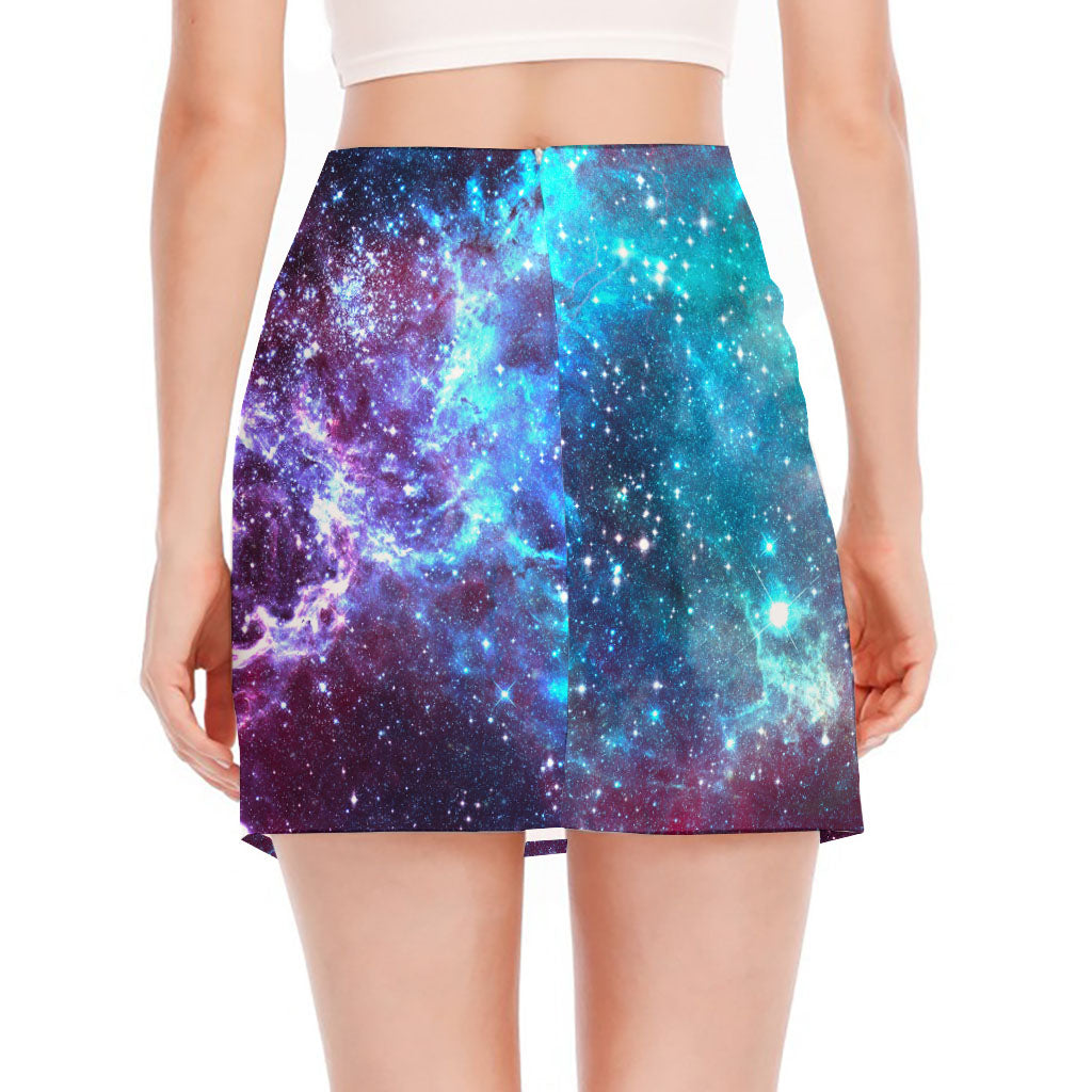 Starfield Nebula Galaxy Space Print Side Slit Mini Skirt