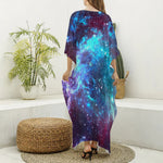Starfield Nebula Galaxy Space Print Silk V-Neck Kaftan Dress