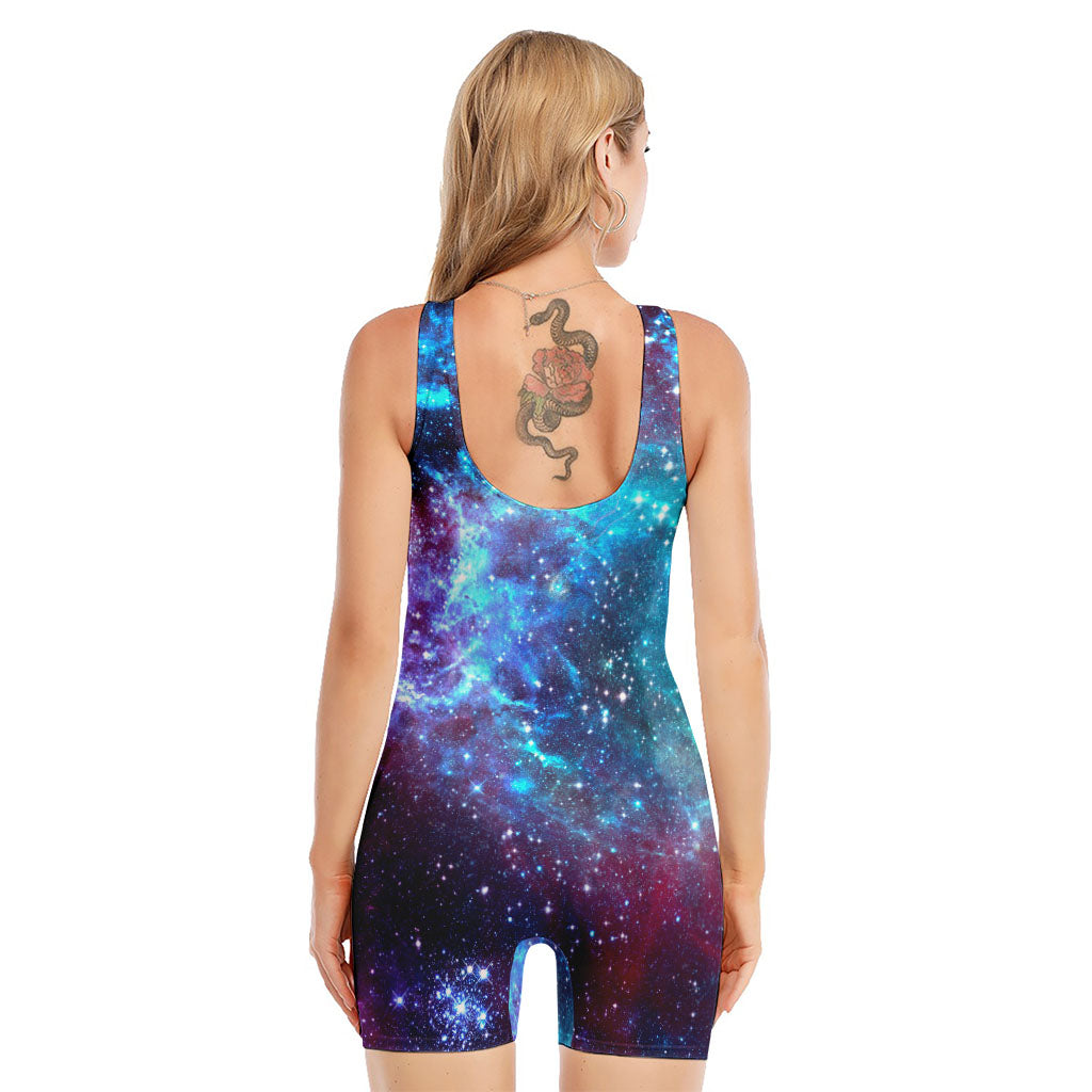 Starfield Nebula Galaxy Space Print Sleeveless One Piece Swimsuit