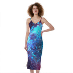 Starfield Nebula Galaxy Space Print Slim Fit Midi Cami Dress