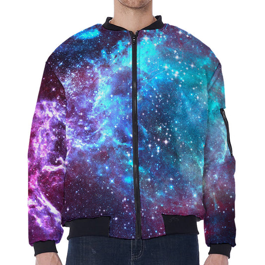 Starfield Nebula Galaxy Space Print Zip Sleeve Bomber Jacket