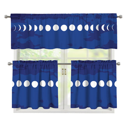 Starry Sky Lunar Phase Print 3 Piece Kitchen Curtains