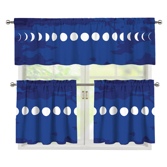 Starry Sky Lunar Phase Print 3 Piece Kitchen Curtains