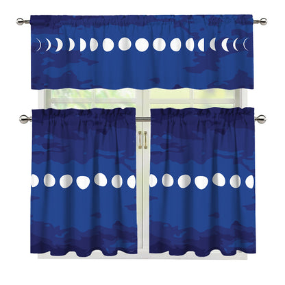 Starry Sky Lunar Phase Print 3 Piece Kitchen Curtains