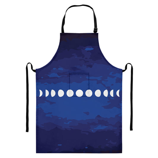 Starry Sky Lunar Phase Print Bib Apron With Pocket