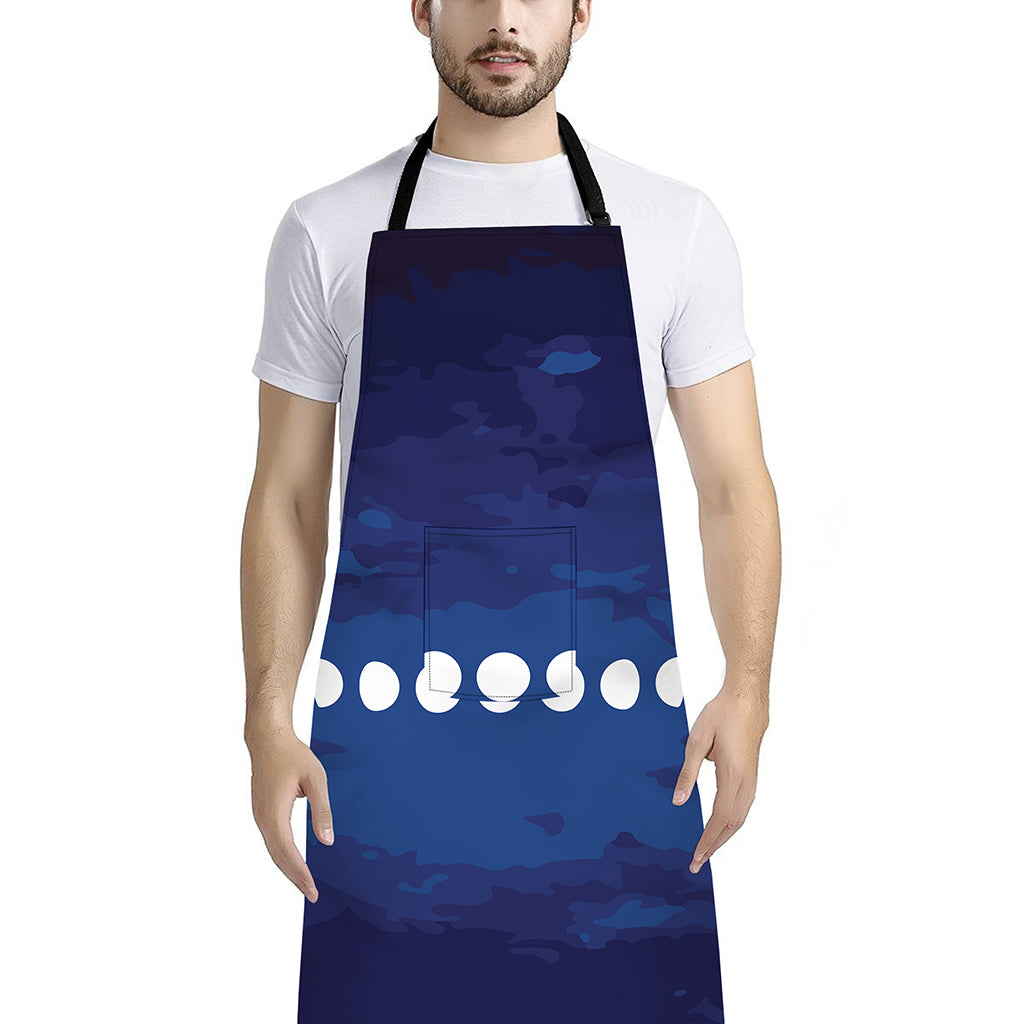 Starry Sky Lunar Phase Print Bib Apron With Pocket