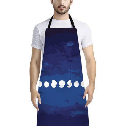 Starry Sky Lunar Phase Print Bib Apron With Pocket