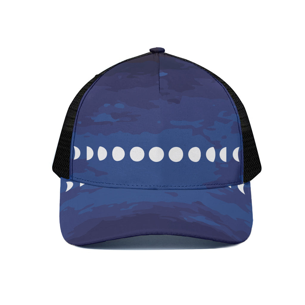 Starry Sky Lunar Phase Print Black Mesh Trucker Cap