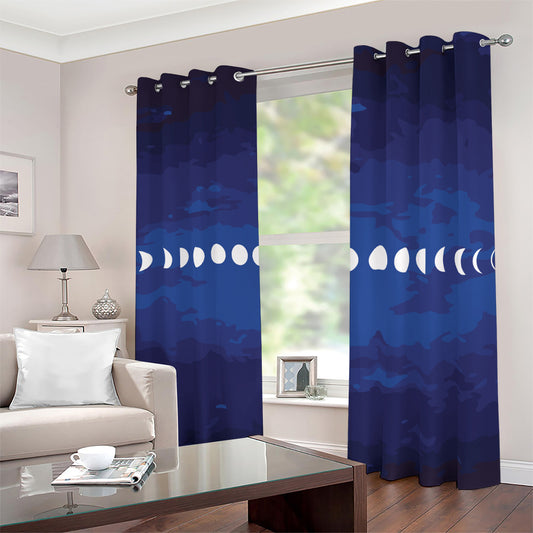 Starry Sky Lunar Phase Print Blackout Grommet Curtains