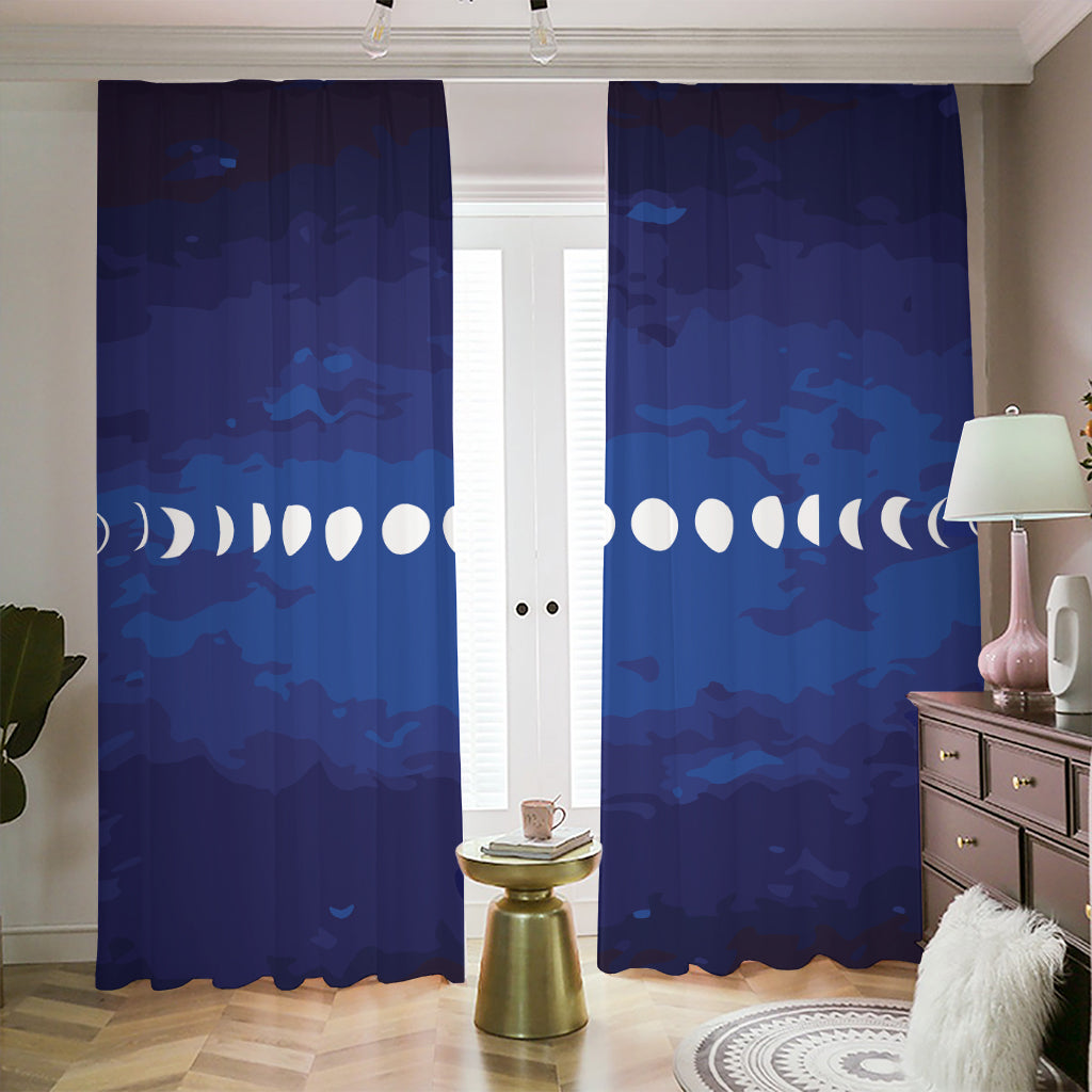 Starry Sky Lunar Phase Print Blackout Pencil Pleat Curtains