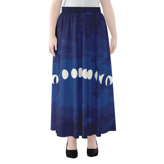 Starry Sky Lunar Phase Print Chiffon Maxi Skirt