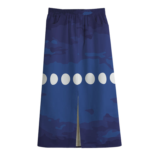 Starry Sky Lunar Phase Print Cotton Front Slit Maxi Skirt