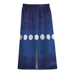 Starry Sky Lunar Phase Print Cotton Front Slit Maxi Skirt