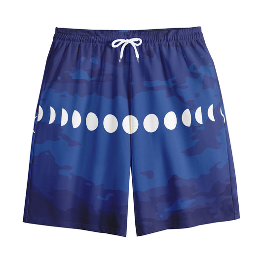 Starry Sky Lunar Phase Print Cotton Shorts