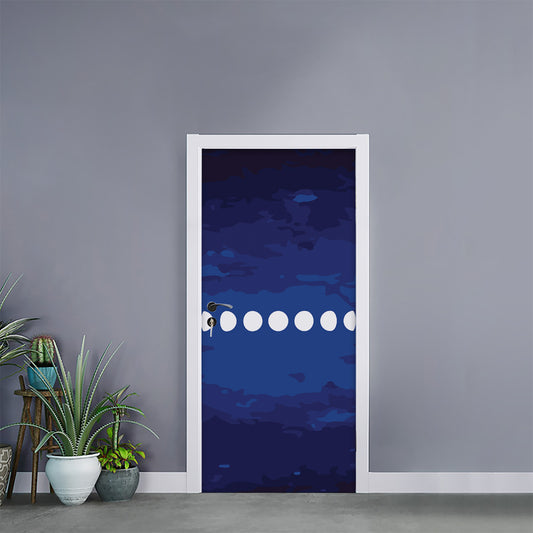 Starry Sky Lunar Phase Print Door Sticker