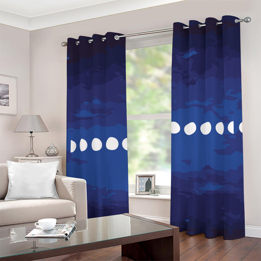 Starry Sky Lunar Phase Print Grommet Curtains