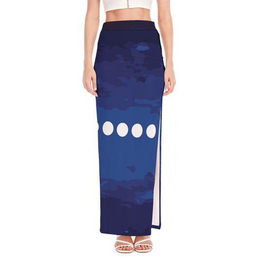 Starry Sky Lunar Phase Print High Slit Maxi Skirt