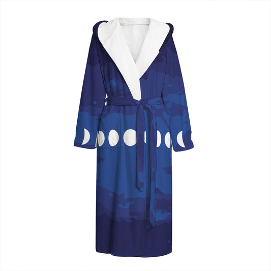 Starry Sky Lunar Phase Print Hooded Bathrobe