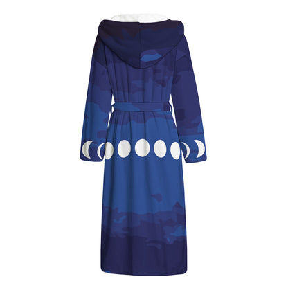 Starry Sky Lunar Phase Print Hooded Bathrobe