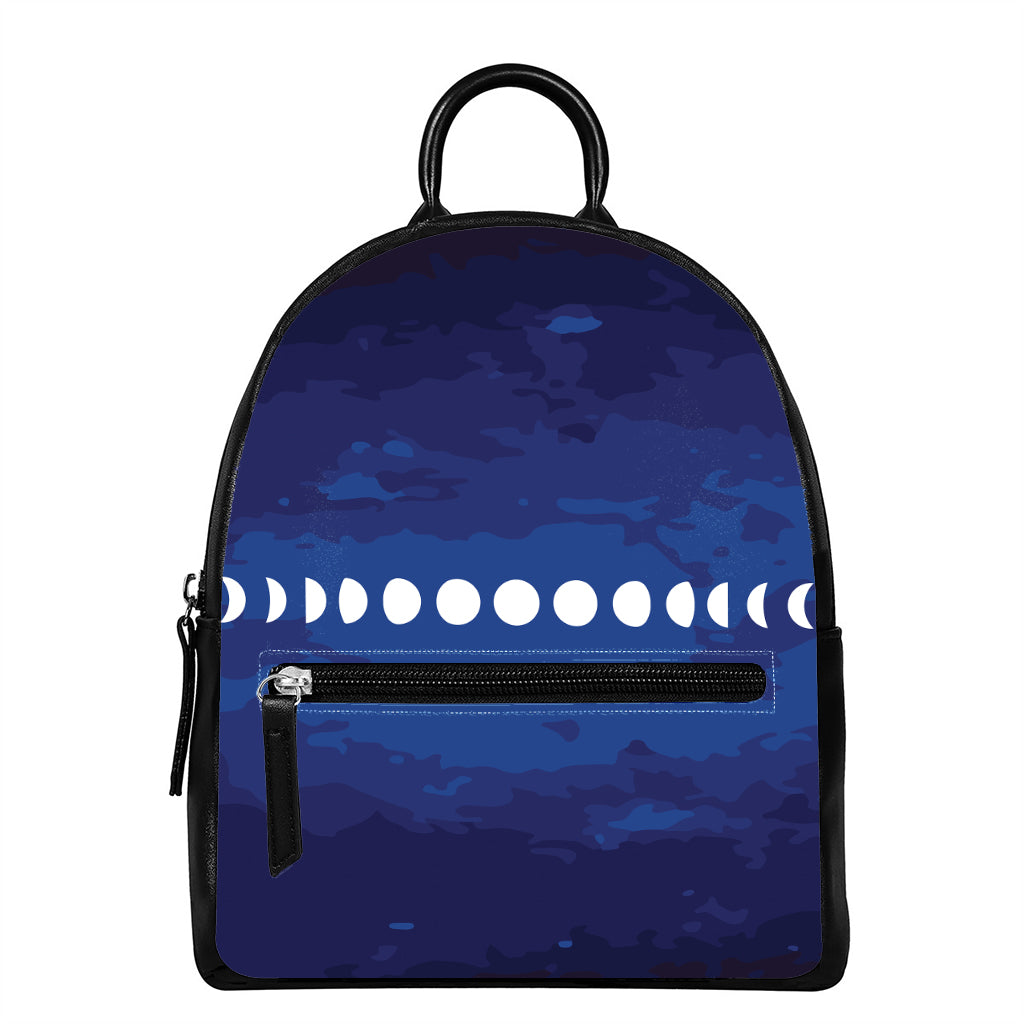 Starry Sky Lunar Phase Print Leather Backpack