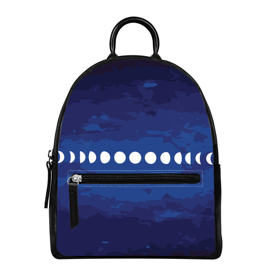 Starry Sky Lunar Phase Print Leather Backpack