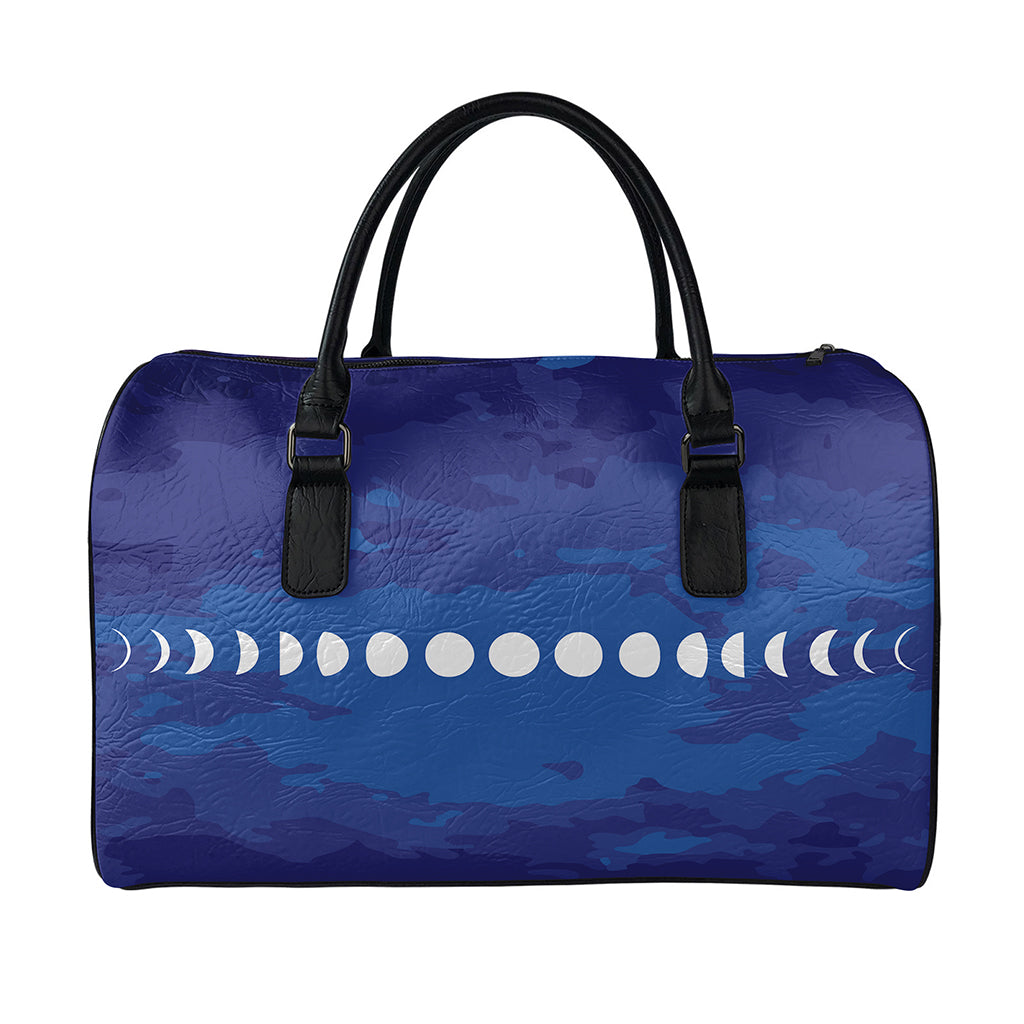 Starry Sky Lunar Phase Print Leather Duffle Bag