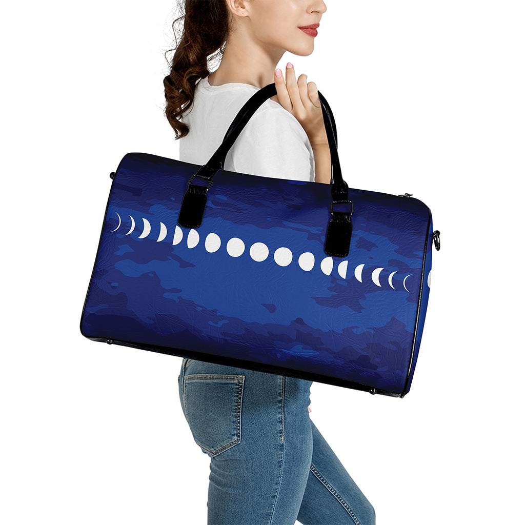 Starry Sky Lunar Phase Print Leather Duffle Bag