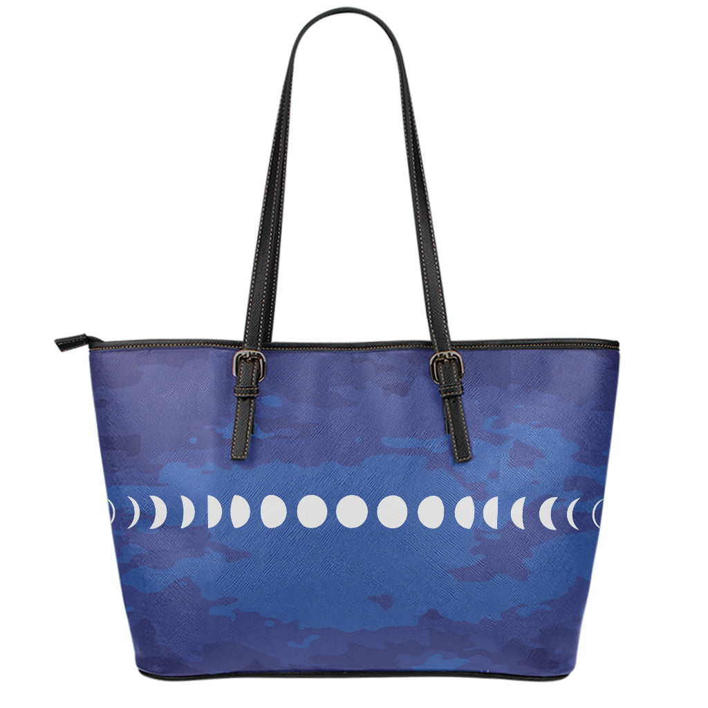 Starry Sky Lunar Phase Print Leather Tote Bag