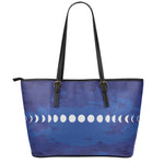 Starry Sky Lunar Phase Print Leather Tote Bag