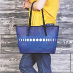 Starry Sky Lunar Phase Print Leather Tote Bag