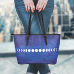 Starry Sky Lunar Phase Print Leather Tote Bag