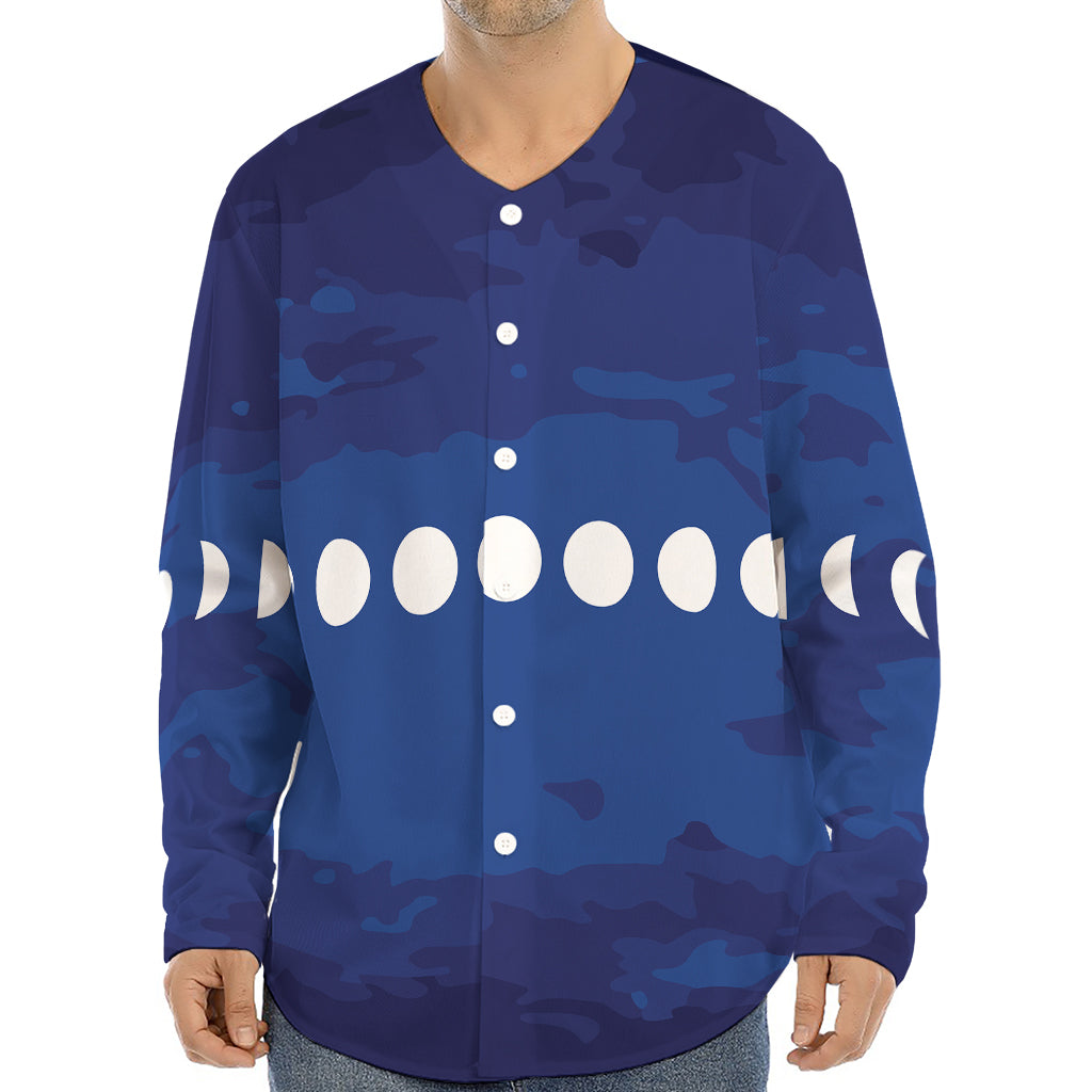 Starry Sky Lunar Phase Print Long Sleeve Baseball Jersey