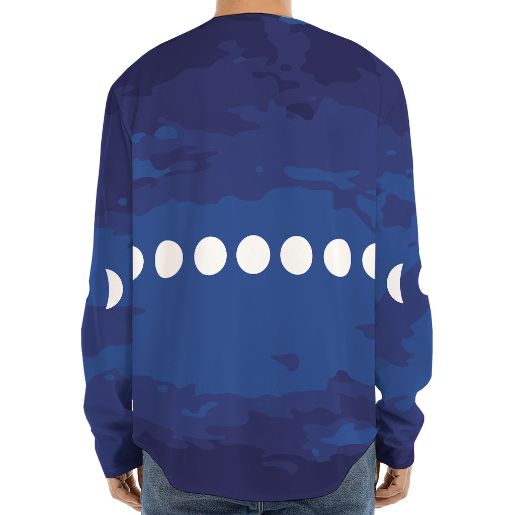 Starry Sky Lunar Phase Print Long Sleeve Baseball Jersey